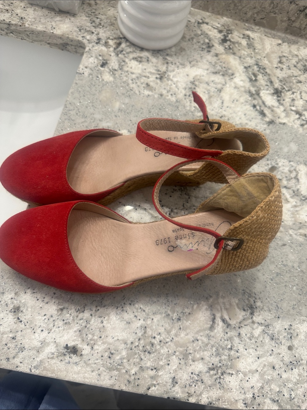 Red Suede Ankle-Strap Espadrille Flats - Picture 4 of 4